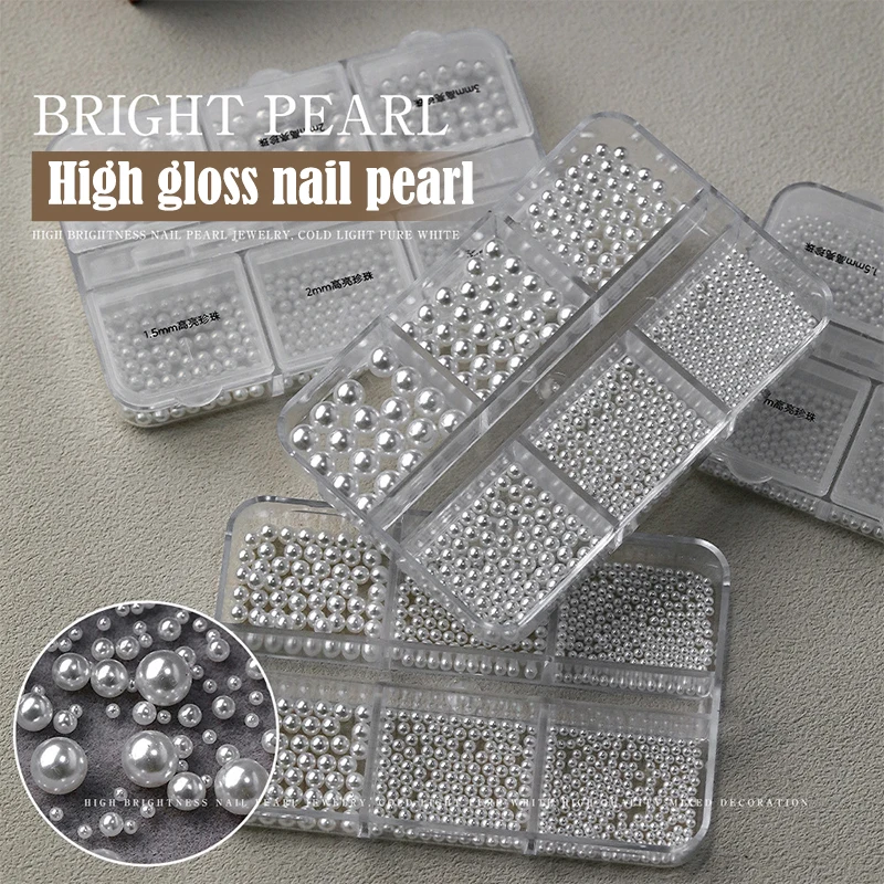 

6/12 Grids Pearl Nail Art Decorations White Half Round Flat Bottom Full Circle Mixed Size Nail Art DIY Accessories