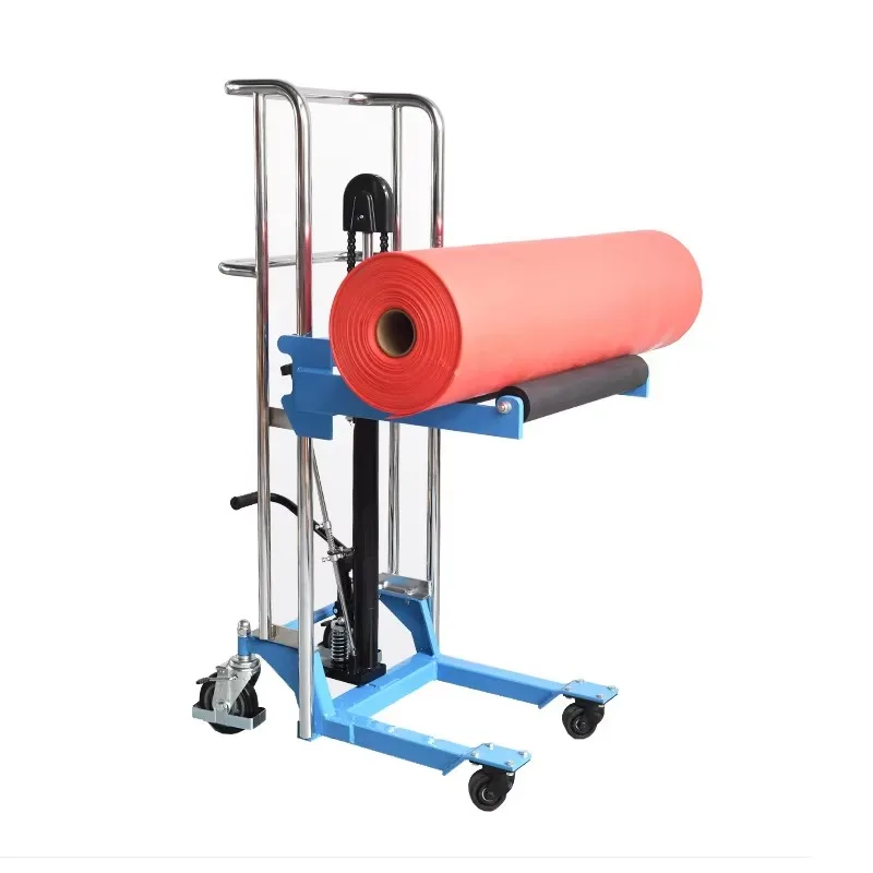Light Roller Film Material Lift Cart 400kg Rubber  Lift Forklift Station Trolley Roller Film Trolley