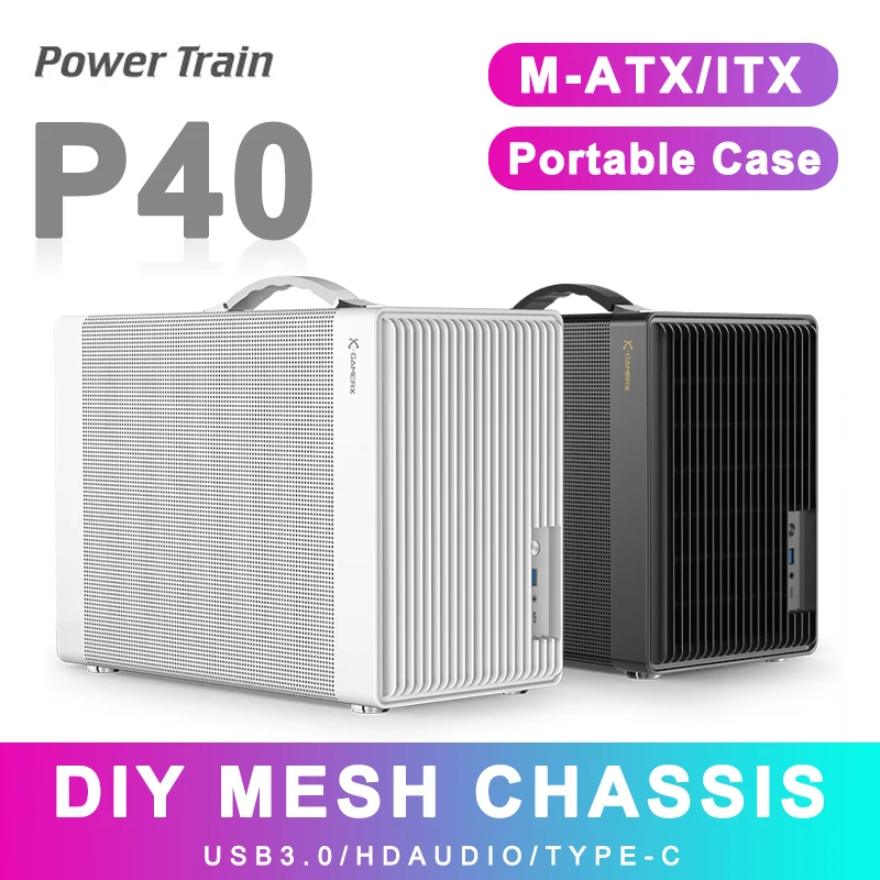 

Power Train P40 Mesh MATX Desktop Case ITX Small Computer Handheld DIY Mini ITX Computer Chassis Support ATX/SFX Power Supply
