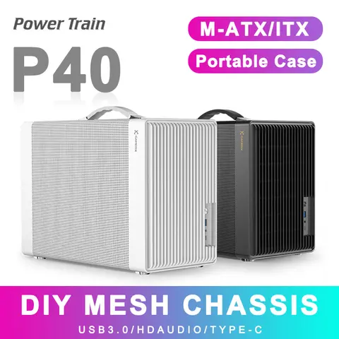 Power Train P40 Mesh MATX Desktop Case ITX Small Computer Handheld DIY Mini ITX Computer Chassis Support ATX/SFX Power Supply