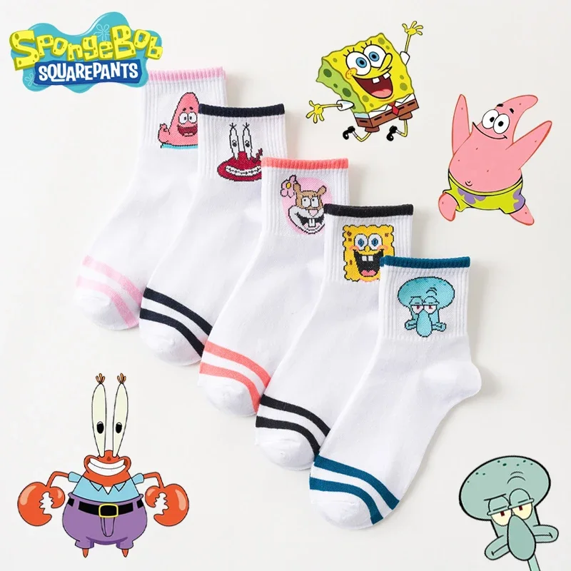 SpongeBob Patrick Star Men Women Long Tube Socks Krabs Sandy Squidward Cute Cotton Breathable Socks Anime Casual Students Socks