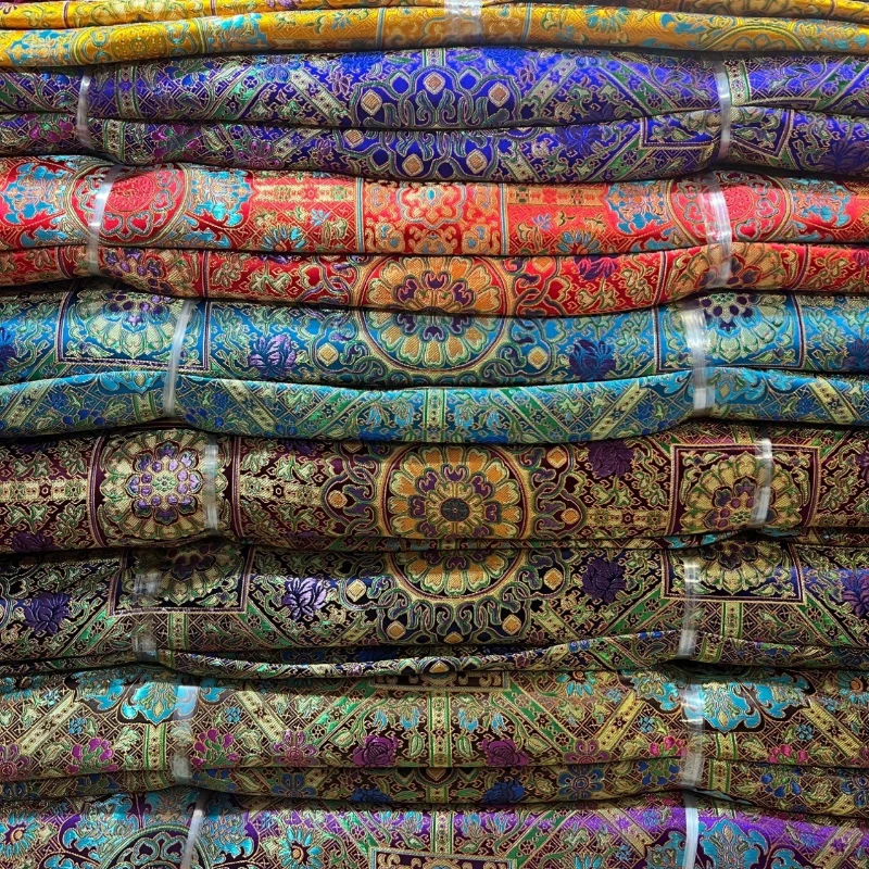 Tibetan Brocade Fabric Eight Halo Lotus Pattern Brocade Cloth Clothing Mongolian Robe Buddha Apparel Cushion Pillow Material