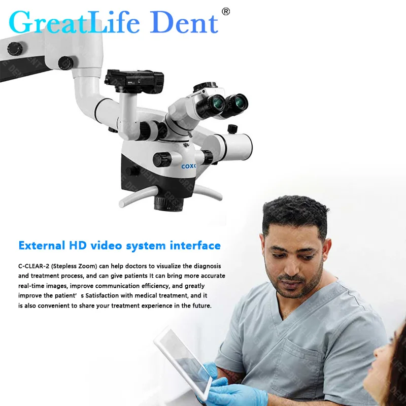 GreatLife-Dent COXO C-CLEAR-1 Microscópio, Sistema Óptico Apocromático Embutido, Câmera Digital Len, 180 ° Ajustável, 100-240V