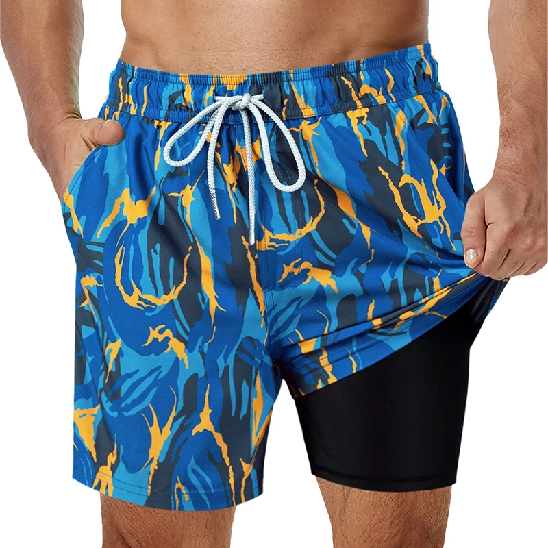 

SURFCUZ Mens Swimming Trunks with Compression Liner 4 Way Stretch Running Workout Shorts Quick Dry Swim Shorts with Pockets