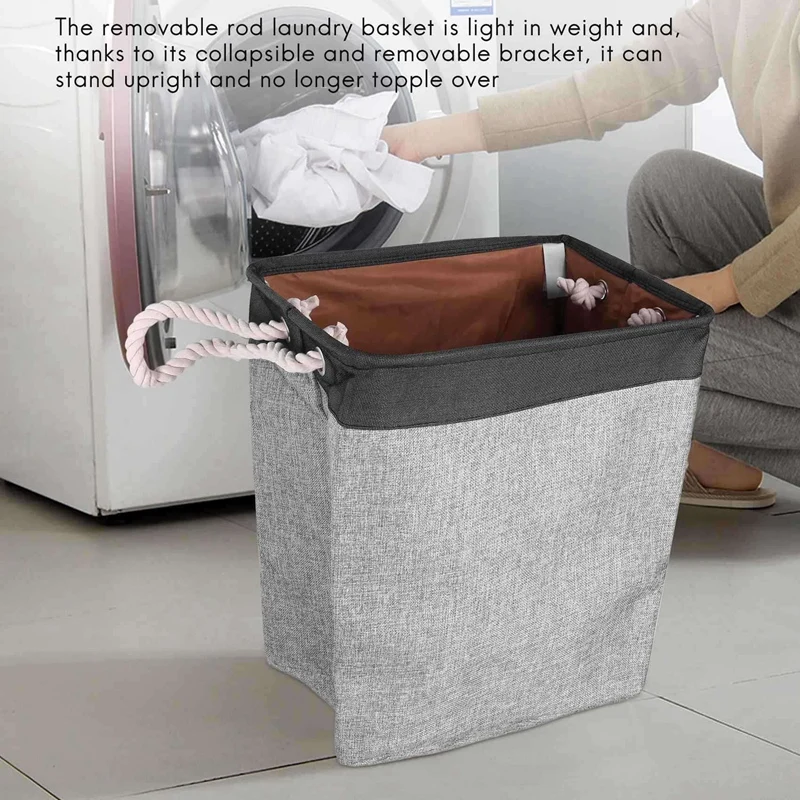 2X Laundry Basket With Handles Linen Hampers For Laundry Storage Baskets Built-In Lining With Detachable Brackets