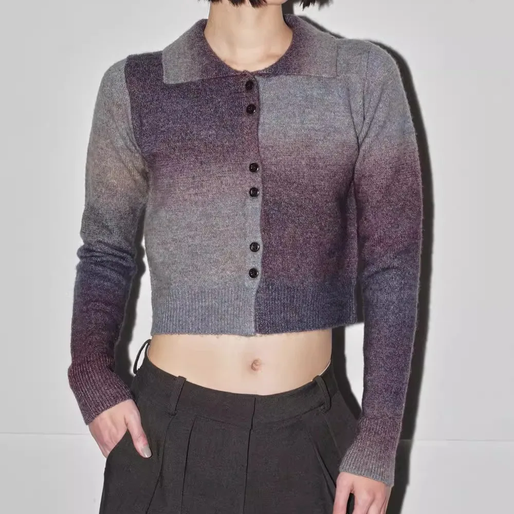 

Женский шерстяной вязаный кардиган на одной пуговице с градиентным цветом, осенне-зимний, для повседневной носки, с длинными рукавами, укороченный