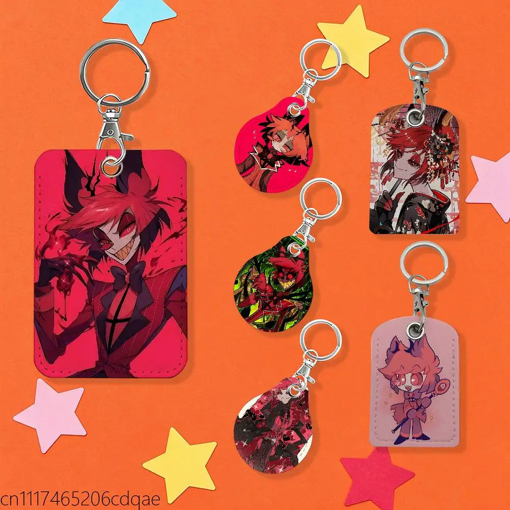 FOR Hazbin Hotel Alastor 1pcs Leather Card Holder With Key Ring Water Drop Shaped Key Case Keychain Doorlock Accessories