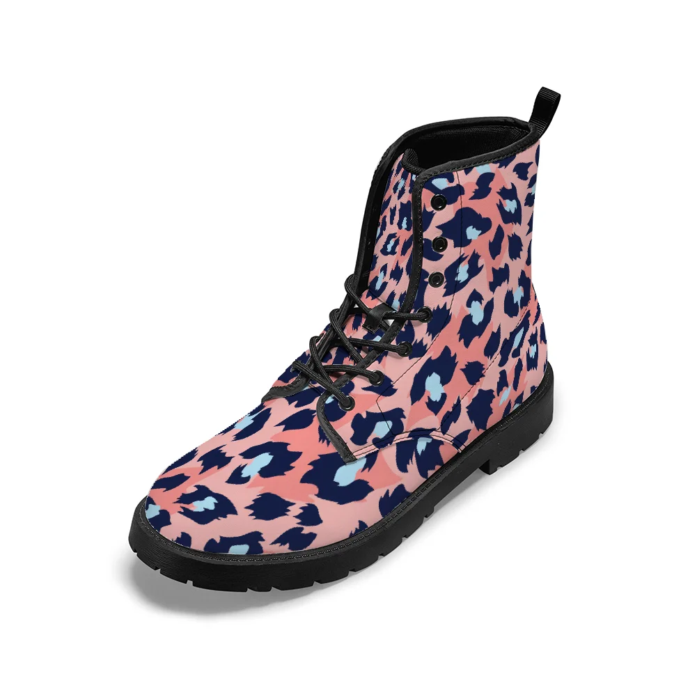 

Pink leopard print mid-calf boots trendy autumn winter boots suitable for both men and women