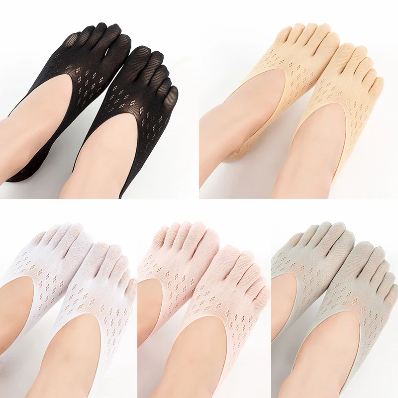 Low Cut Five Finger Socks Slippers Invisible Socks Toe Sock Women Invisible Orthopaedic Compression Solid Color Lace Antiskid