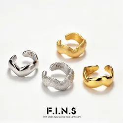 F.I.N.S 1PC Korean Minimalist S925 Sterling Silver Glossy Wave Ear Clip Female INS Fashion Brushed Texture Ear Bone Cuff Jewelry