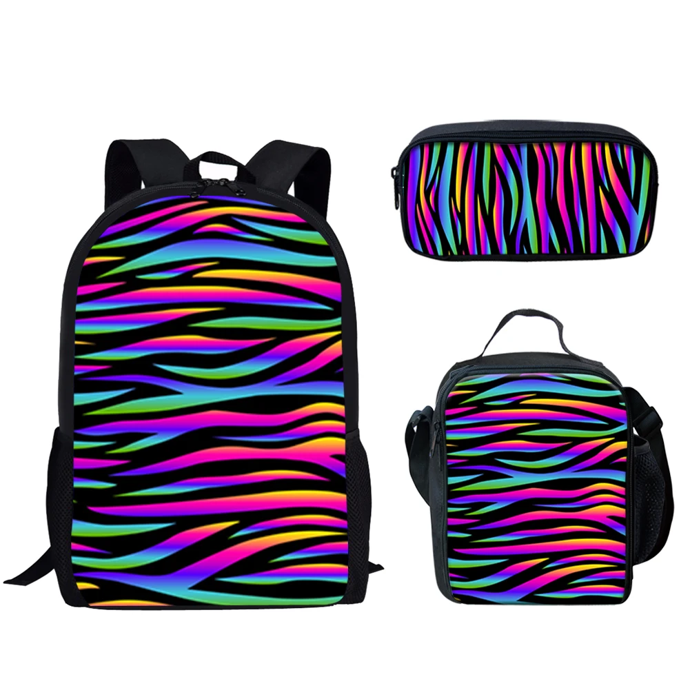 Tiger Stripes Pattern Design 3Pcs School Bags Set for Teen Boys Girls Casual School Bag Lunch Bag Pencil Case Lightweight Gift