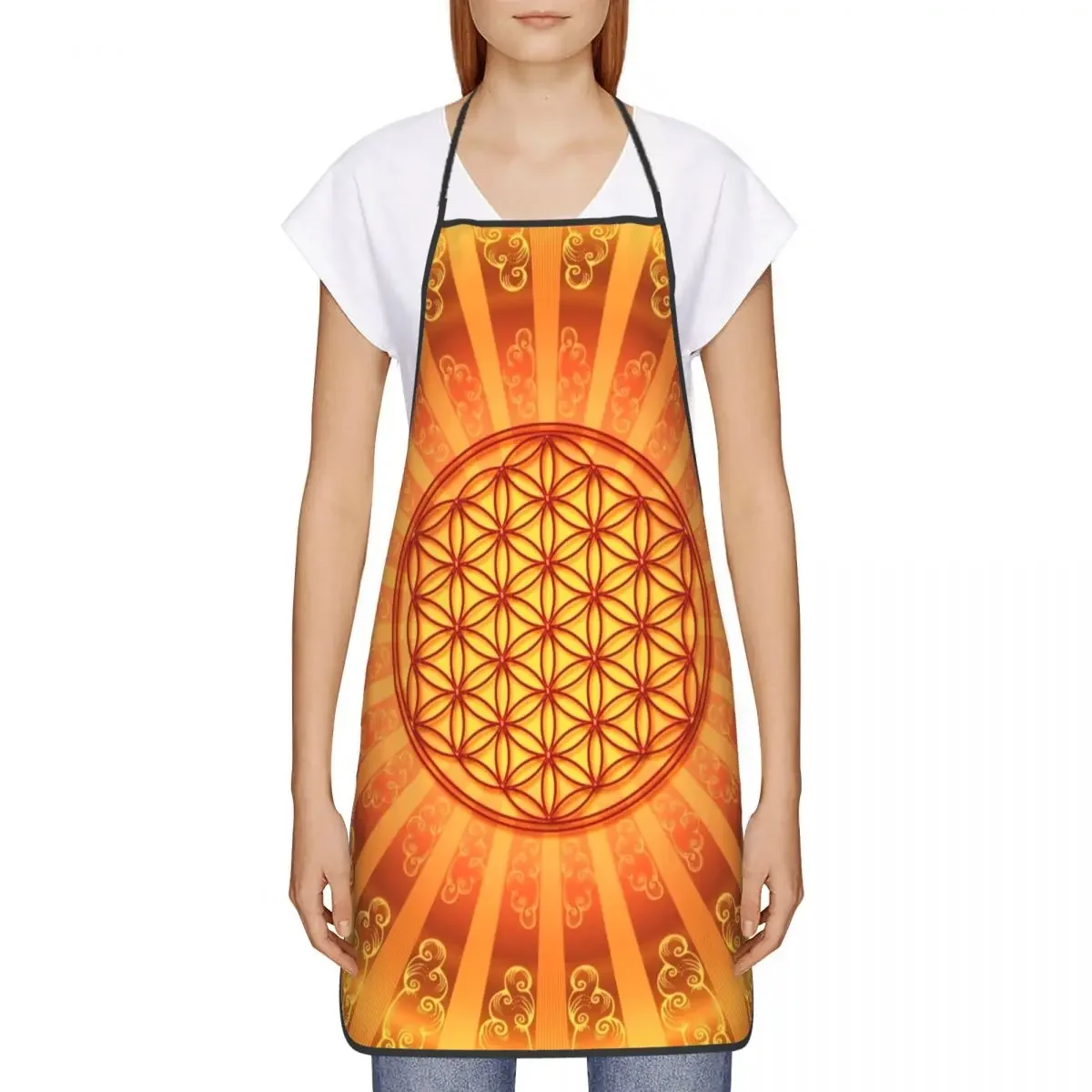 Flower Of Life Geometric Mandala Kitchen Chef Cooking Baking Apron Women Men Spiritual Meditation Tablier Cuisine for Painting