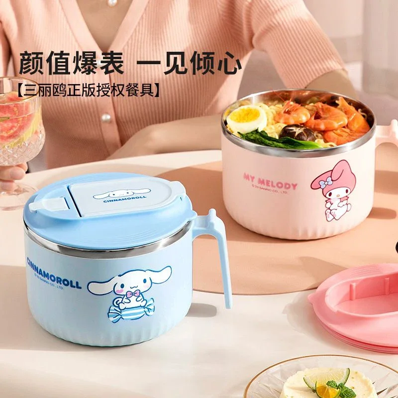 

Sanrio Kawaii Hello Kitty Large-capacity Instant Noodle Bowls Cinnamoroll My Melody Anime Cartoon Dormitory Lunch Box with Lid