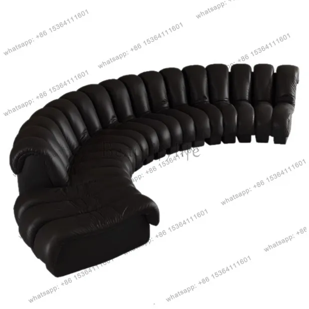 

Italian minimalist piano keys curved leather sofa bed S-shaped module combination