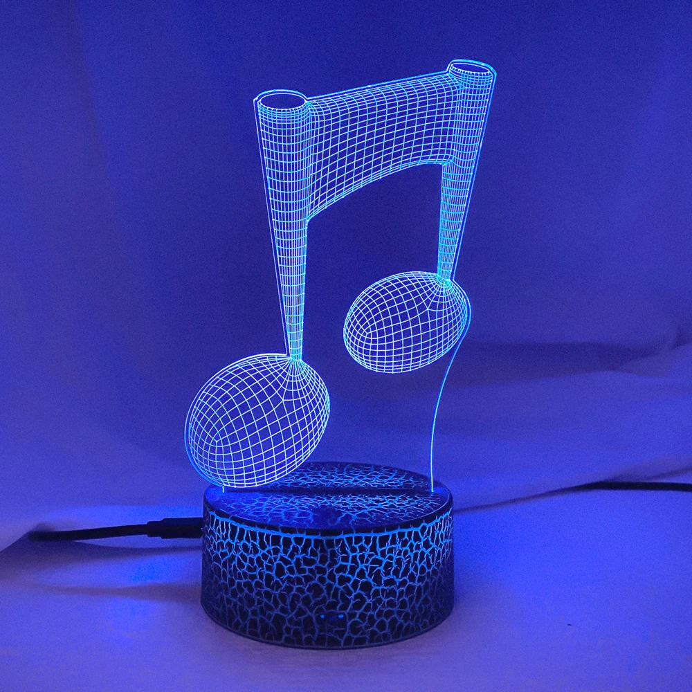 Acrylic 3d Illusion Baby Night Light Musical Note Hologram Nightlight Led Touch Sensor Colorful Usb Battery Powered Bedside Lamp