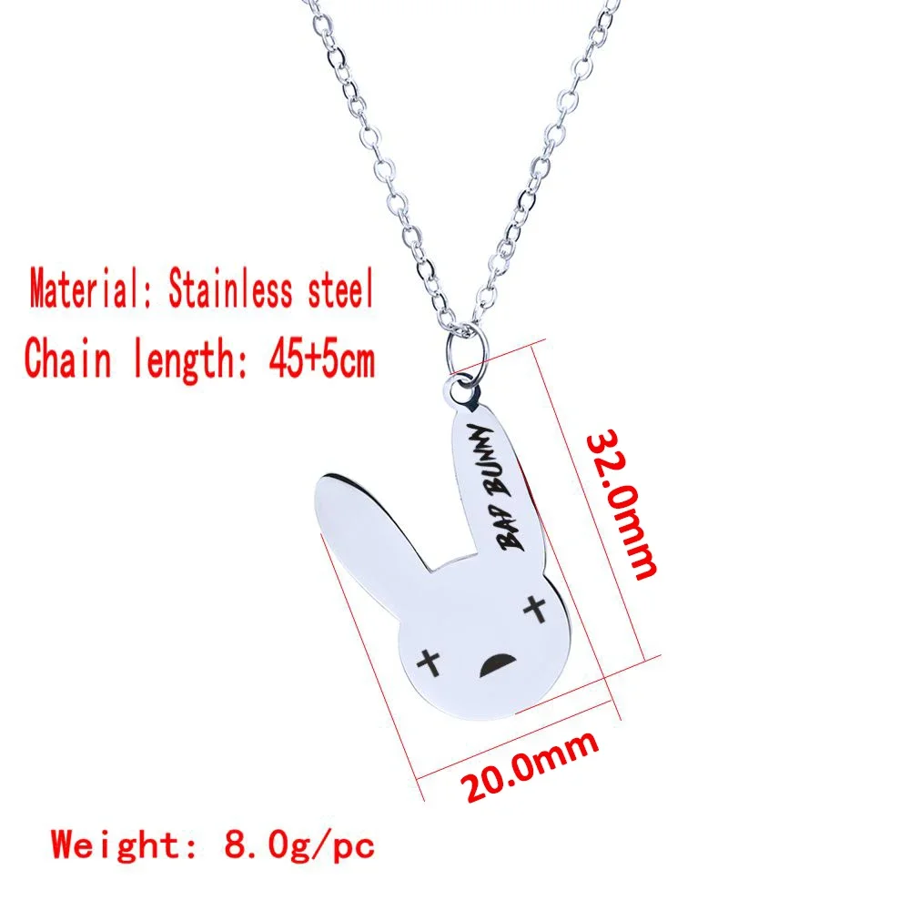 New Fashion Hip Hop Rock Star Bad Bunny Pendant Necklace Beads Chain Stainless Steel Pendant Necklaces Jewelry Accessories