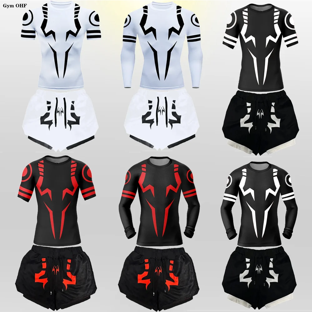 Jujutsu Kaisen Anime Tracksuit Men Gym Fitness Clothing Mens Sportswear Running Set Men\'s Compression T Shirt Shorts Suit Sports