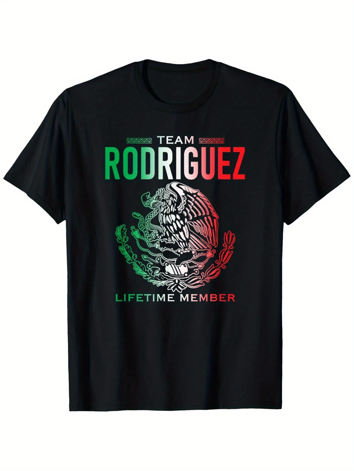 

Rodriguez Team Men's Black Graphic T-Shirt - Vibrant Eagle & Snake Emblem, TEAM RODRIGUEZ & LIFETIME MEMBER Design,