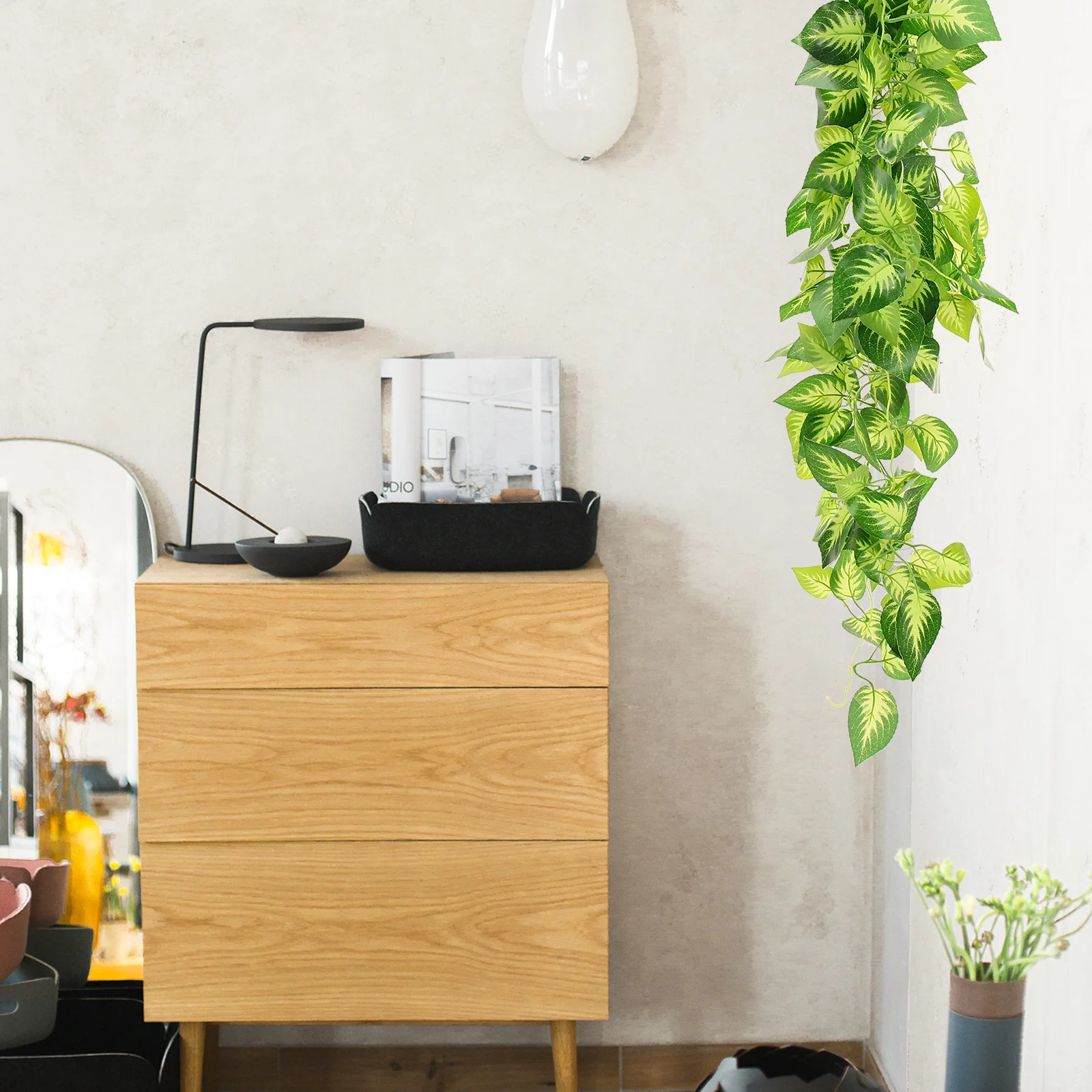 

Simulation Spotted Leaf Wall Hanging Plant Decor Realistic Indoor Vine Ornament No Maintenance Lifelike Faux Greenery