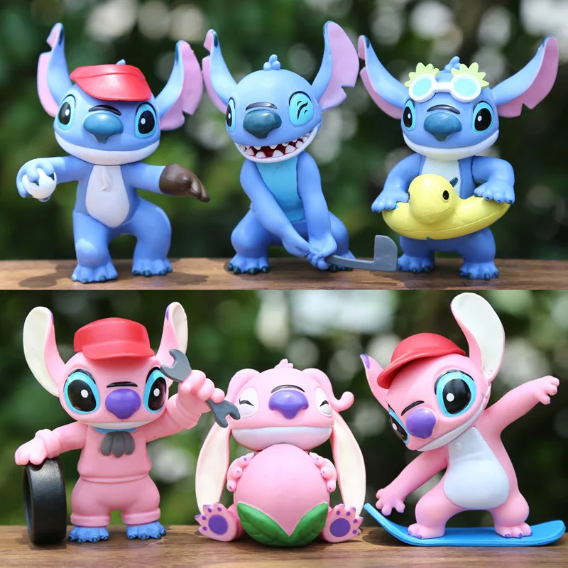 6Pcs/Set Lilo & Stitch Anime Figures Cute Skate Stitch Angel Dolls Adorable Collection Model Sports Series Kids Hobby Toys Gift