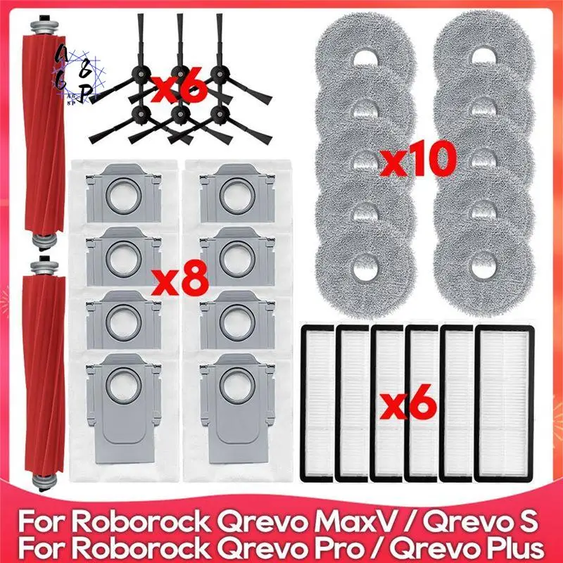 A68P-For Roborock Qrevo Pro / Qrevo Maxv / Qrevo S / Qrevo Plus Roller Side Brush Filter Mop Dust Bag Replacement Parts