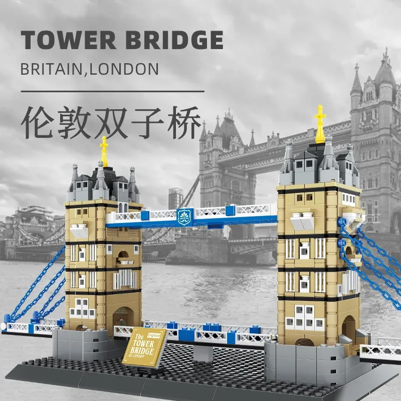 WANGGE City Series British London Twin Bridges Western Building Model 3D Puzzle Building Block Toys MOC Boys Holiday Gift