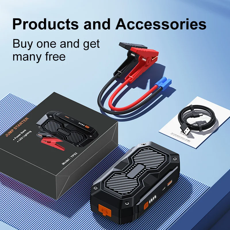 6000mAh Portable 2 in 1 Jump Starter for 12V Car Emergency Tool Car Battery Charger With Power Bank and LED Lighter Flash Warn
