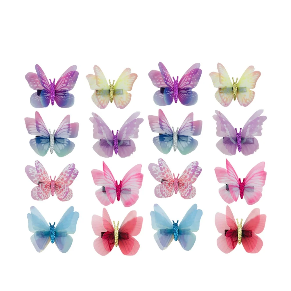 

16 Pcs Colorful Butterfly Hair Clips Tulle Bowknot Barrettes Girls Hair Accessories Party Gift