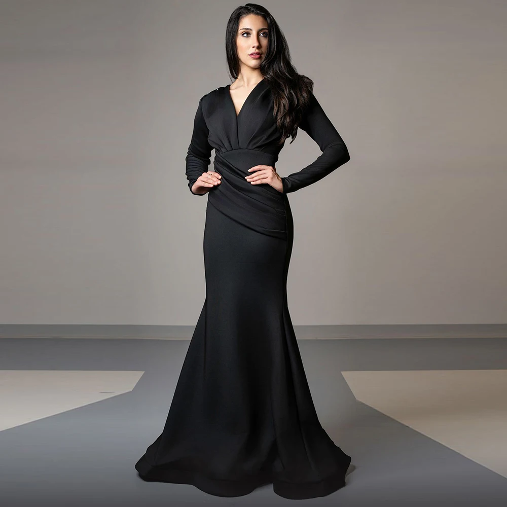 

Платье русалки для матери птицы по индивидуальному заказу для свадебного гостя, элегантное вечернее платье, черное сексуальное женское вечернее платье с v-образным вырезом