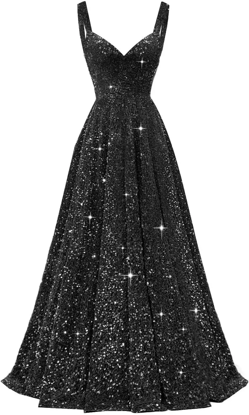 

Women's Spaghetti Straps Sequin Prom Dresses Sparkly Long V Neck A-Line Formal Ball Gowns Evening Party Gown Luxury Dress