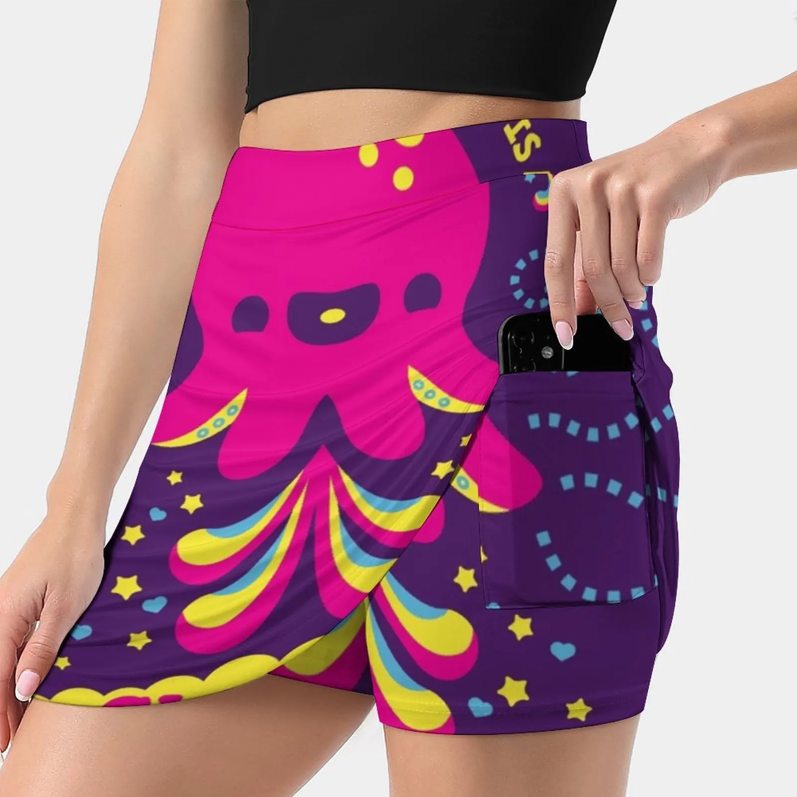 Awesomepus Women Sports Skirt Tennis Golf Dance Fitness Running Yoga Skirts Kawaii Not Kawaii Cute Octopus Pink Purple Awesome