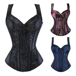 Medieval Corsets for Women with Straps Overbust Boned Corset Lace up Lingerie Corset Jacquard