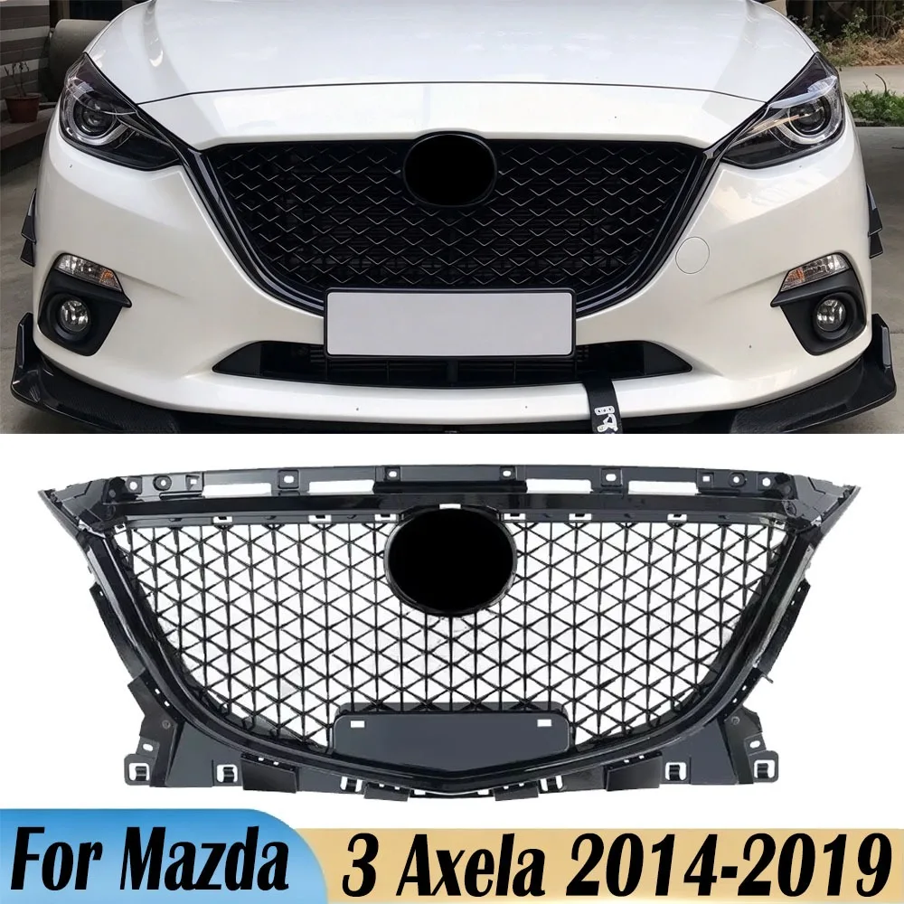 Car Upper Bumper Intake Hood Radiator Mesh Grid for Mazda 3 Axela 2014-2019 Honeycomb Style Racing Grille Auto Accessories