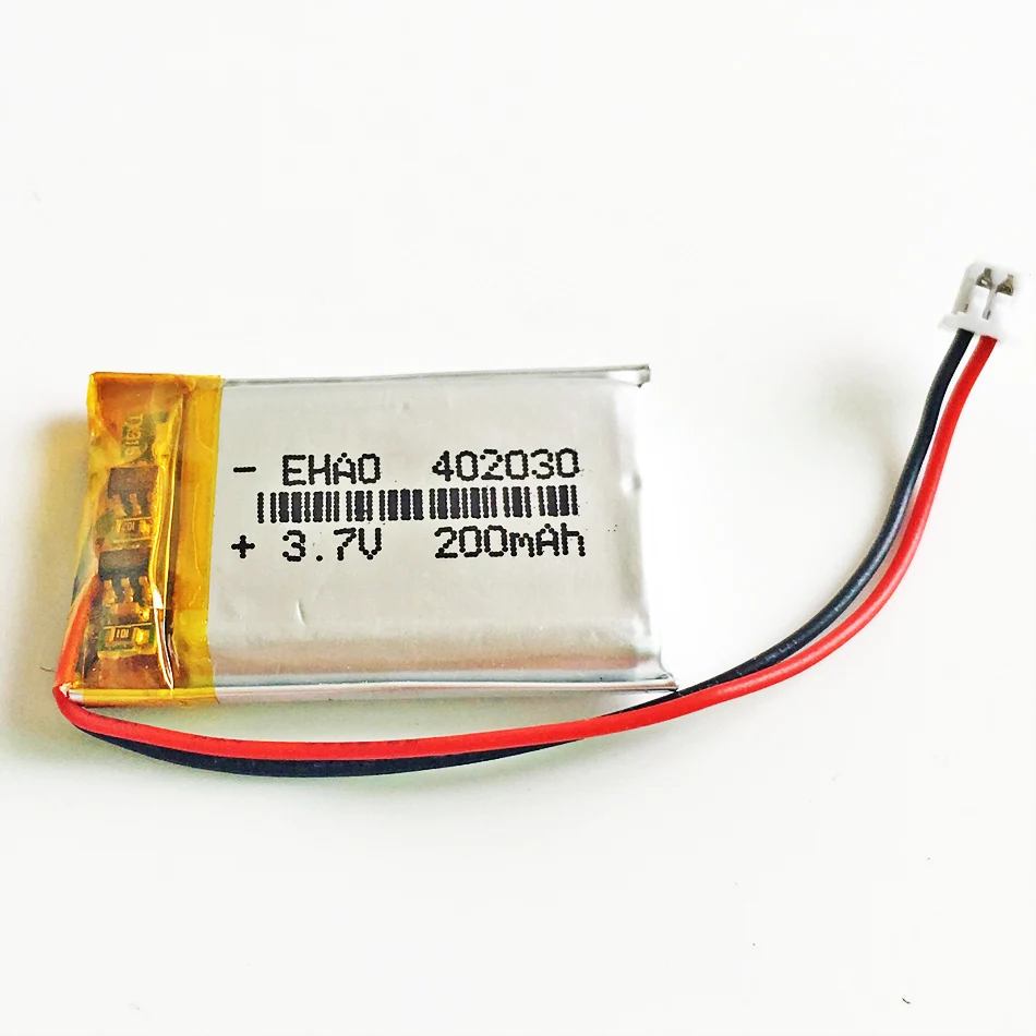 Akumulator litowo-polimerowy LiPo 3,7 V 200 mAh 402030   + Wtyczka JST 1,25 mm 2pin do kamery MP3 Bluetooth GPS Część elektroniczna