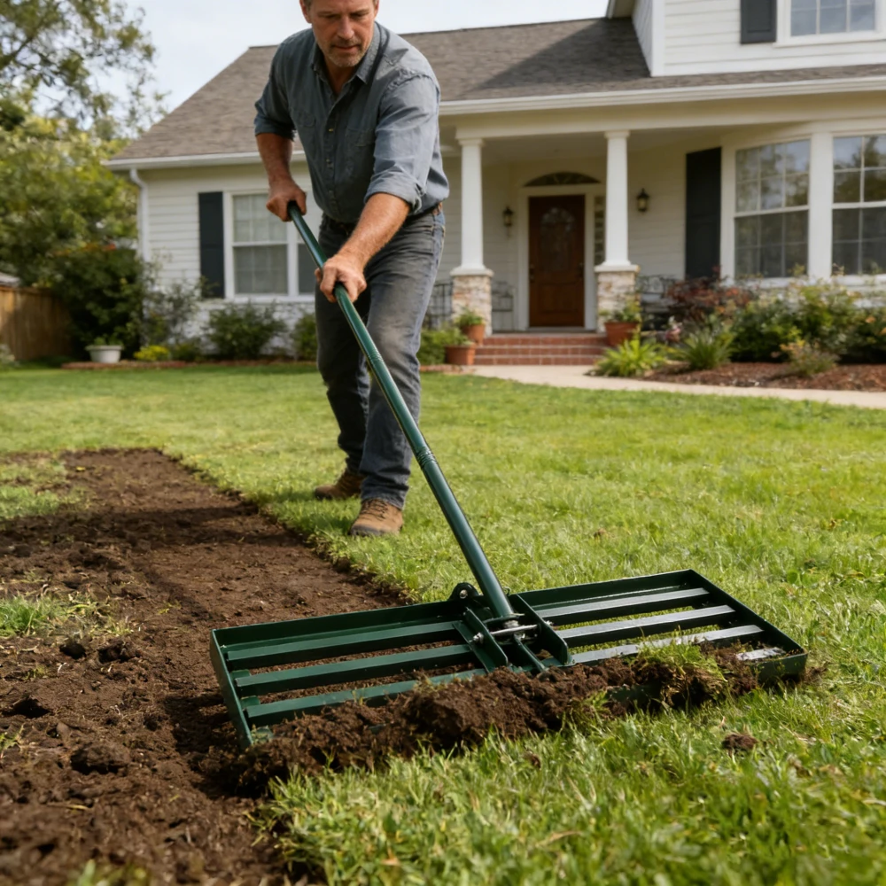 

Garden backyard farmland golf course compost sand leveling with 79.5 long handle heavy duty tool lawn leveling rake