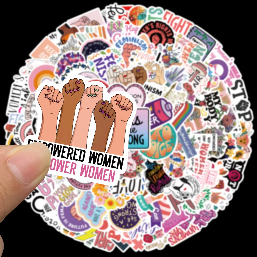 50/100pcs Cartoon Women Right Girl Power Stickers Vinyl Laptop Decals Luggage Guitar Phone Diary Waterproof Graffiti