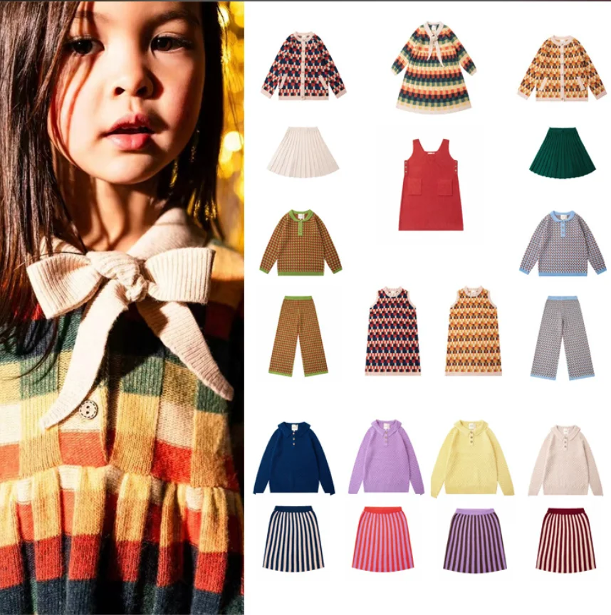 Girls Dress 2024 Fall And Winter New Fashion Korean Version Of The Girls Dress Cotton Hollow Knitted Sweater Children's Clothing