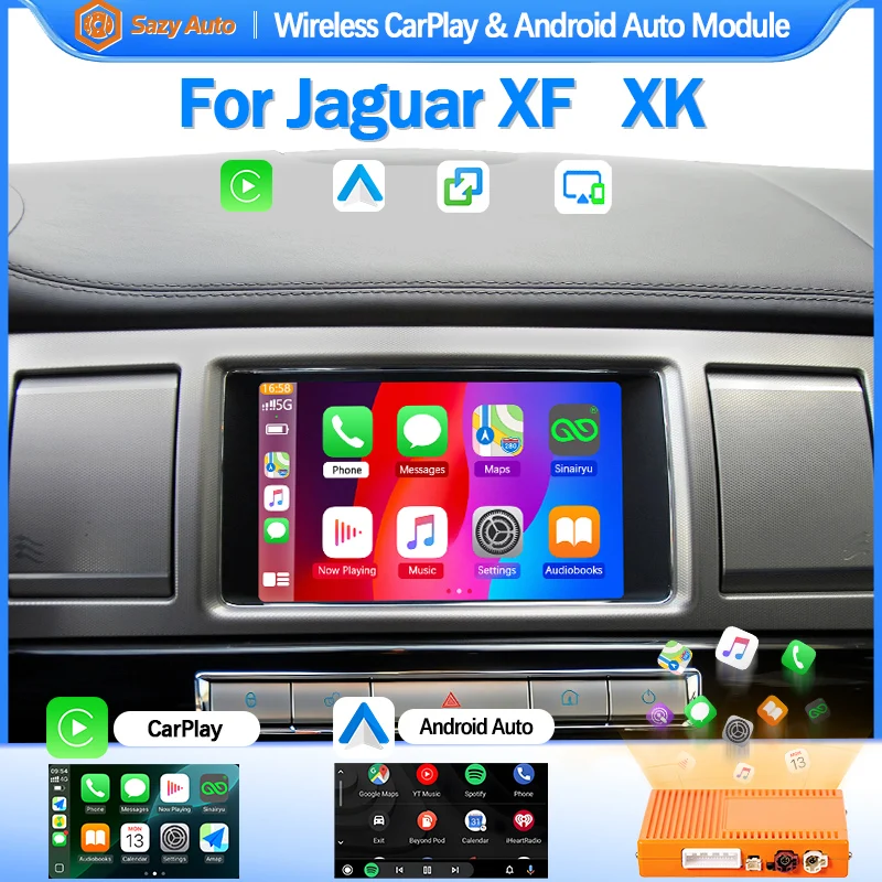 SazyAuto Kabelloses Apple CarPlay Android Auto Nachrüstbox für 2006-2012 Land Rover & Jaguar XF XK Mirror-Link AirPlay USB-Stick