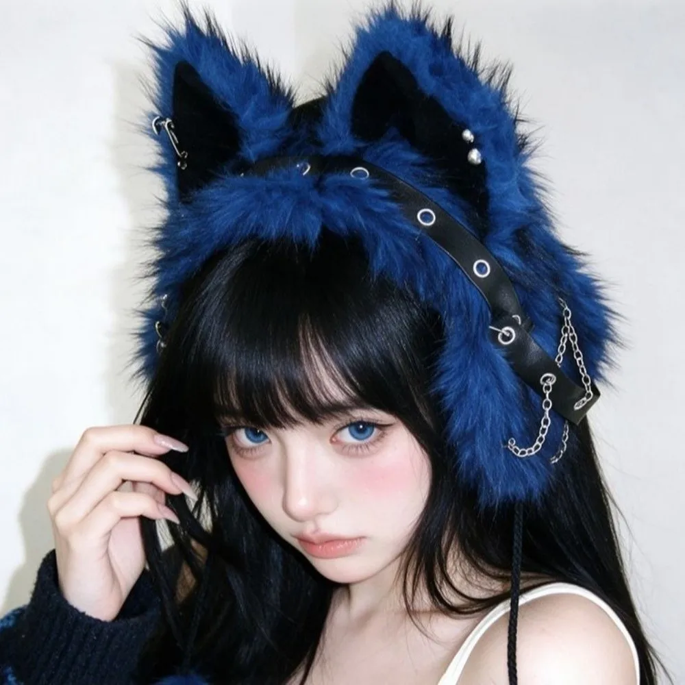 Dark Style Y2K Gothic Cat Ear Earmuffs Thick Warm Cosplay Fluffy Earmuffs Wind-proof Headwear Faux Fur Ear Flaps Girls