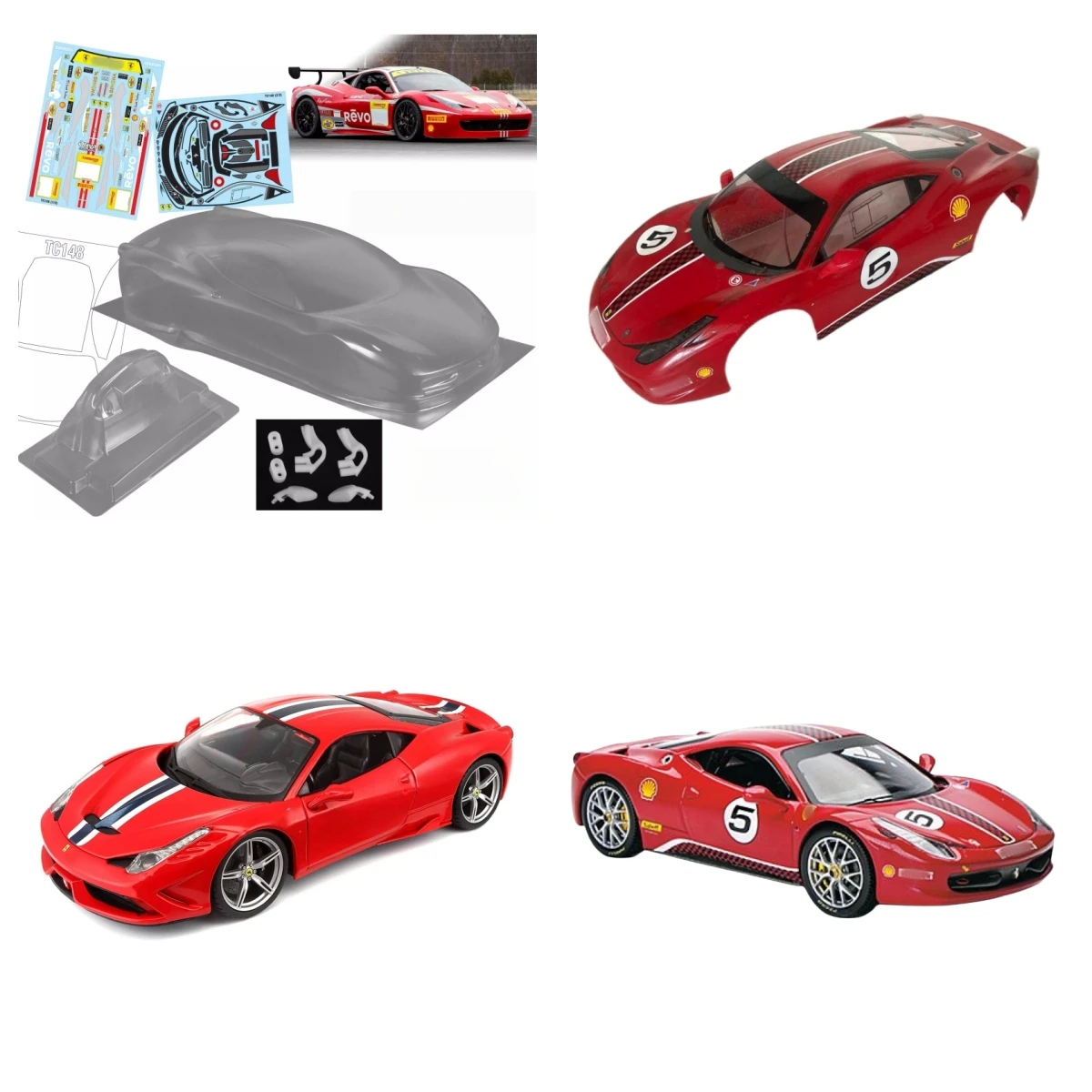 

1:10 RC Racing Car Clear Lexan body shell 190 mm Ferari 458 for On Road Car Tamiya Drift Chassis Tamiya tt01 tt02
