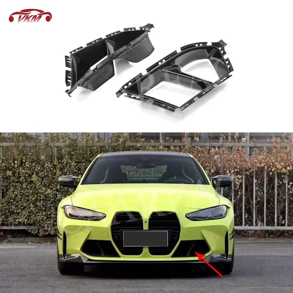 For BMW 3 4 Series G80 G82 G83 M3 M4 2021 UP Dry Carbon Fiber Front Bumper Air Vent Cover Trim M Style 2PCS Fiber Glass