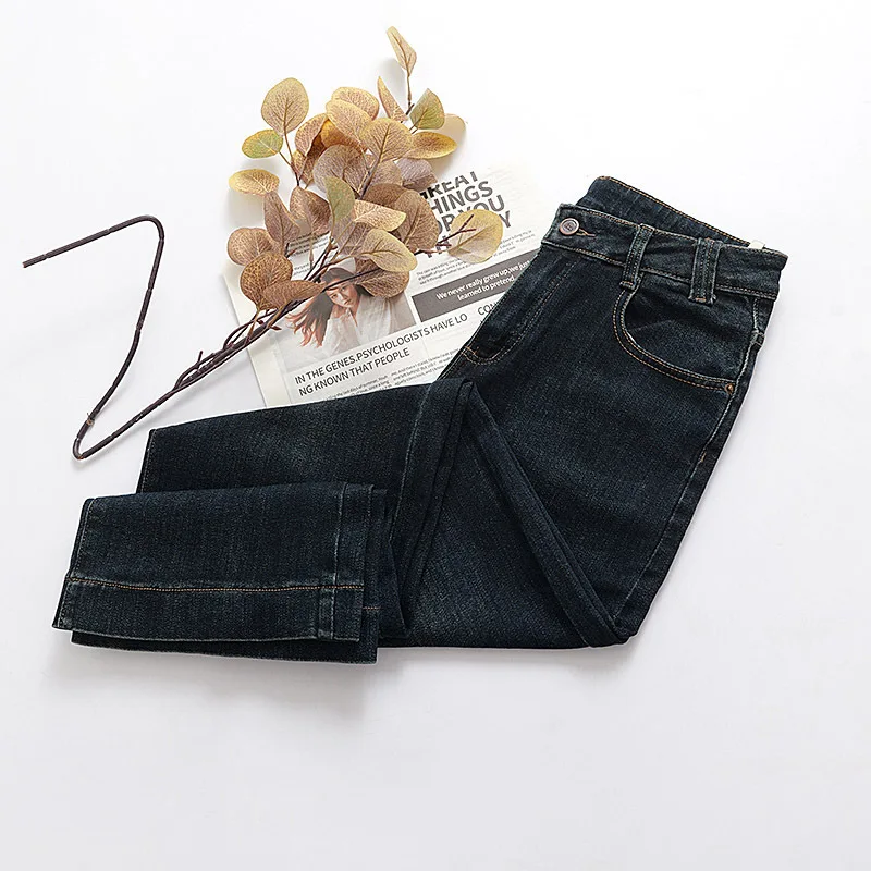 Moda plus size jeans feminino 2025 outono nova qualidade simples estiramento denim perna reta calças compridas k005