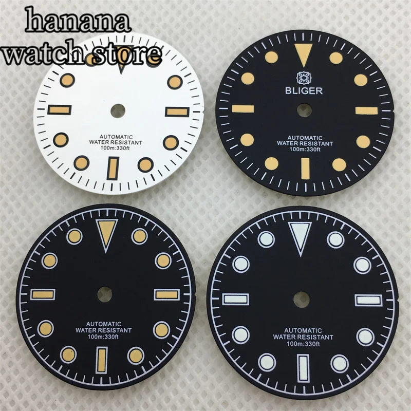 BLIGER 흑백 발광 시계 다이얼, NH35 NH36 ETA 2836 2824 미요타 8205/8215/821A 펄 DG2813/3804 PT5000 무브먼트