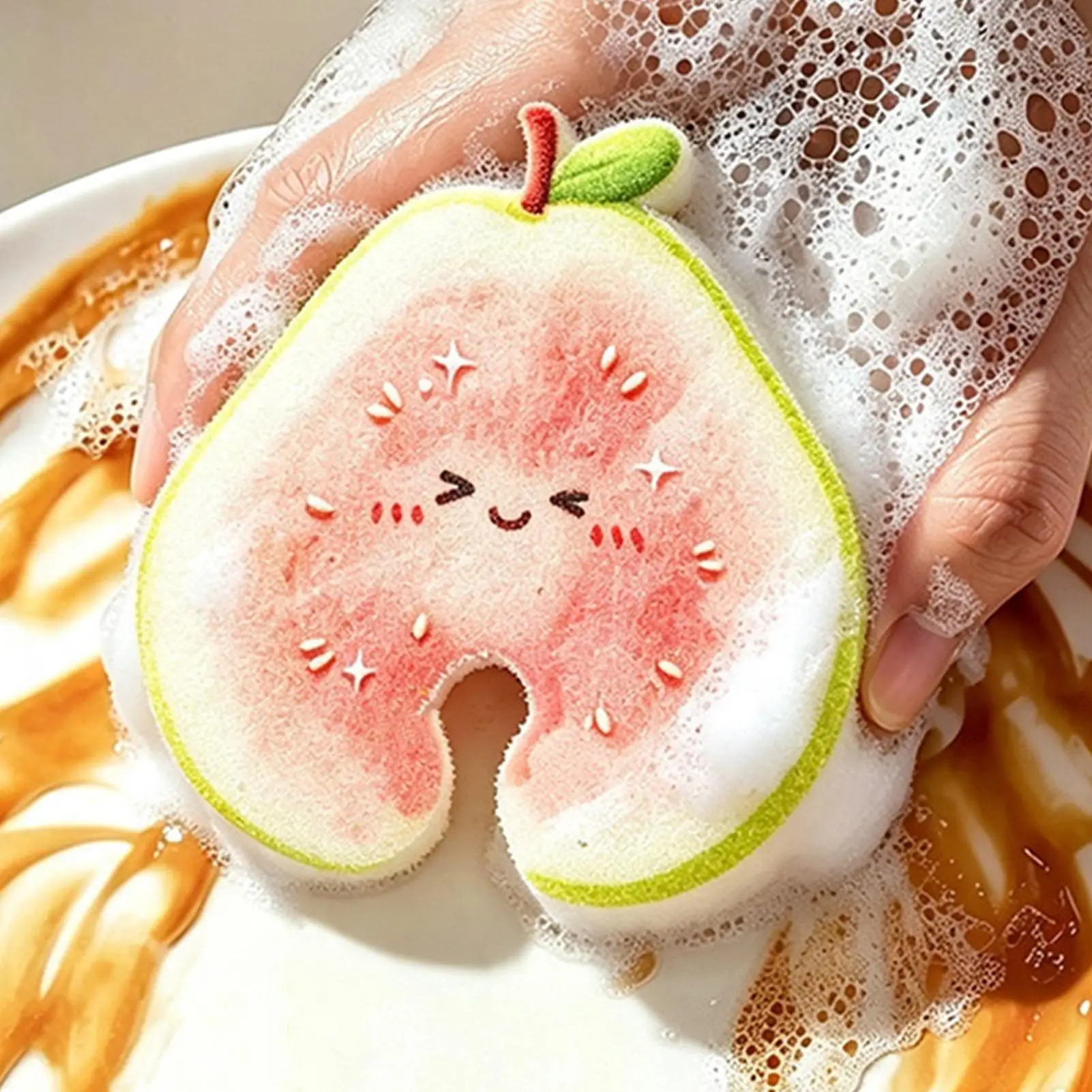 Dish Sponge Absorbent Quick Drying Cute Fruit Natural Scrubber Kitchen Household Cleaning Sponges for Pot Pan Plate Cookware