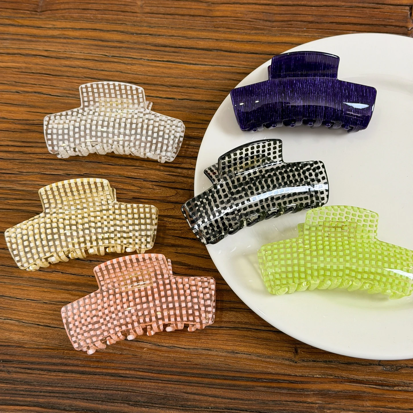 Simple Colorful Square Hair Clip for Women Transparent Checkered Large Acetate Hair Claw Thick Thin Hair Accessories Daily Wear