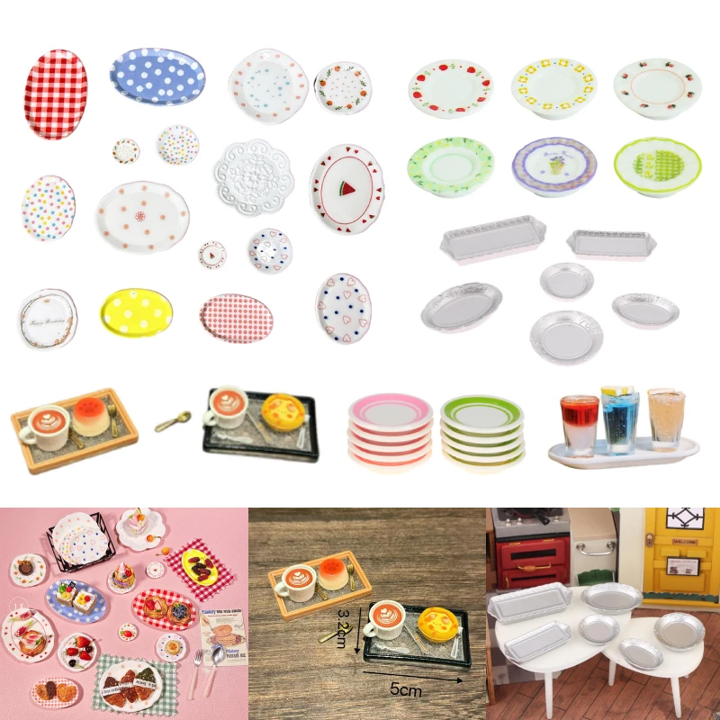Assiette à dîner en argent pour maison de poupée, plateau alimentaire, modèle de maison de poupée, vaisselle de cuisine, décoration, jouet, accessoires pour maison de poupée, 1/12