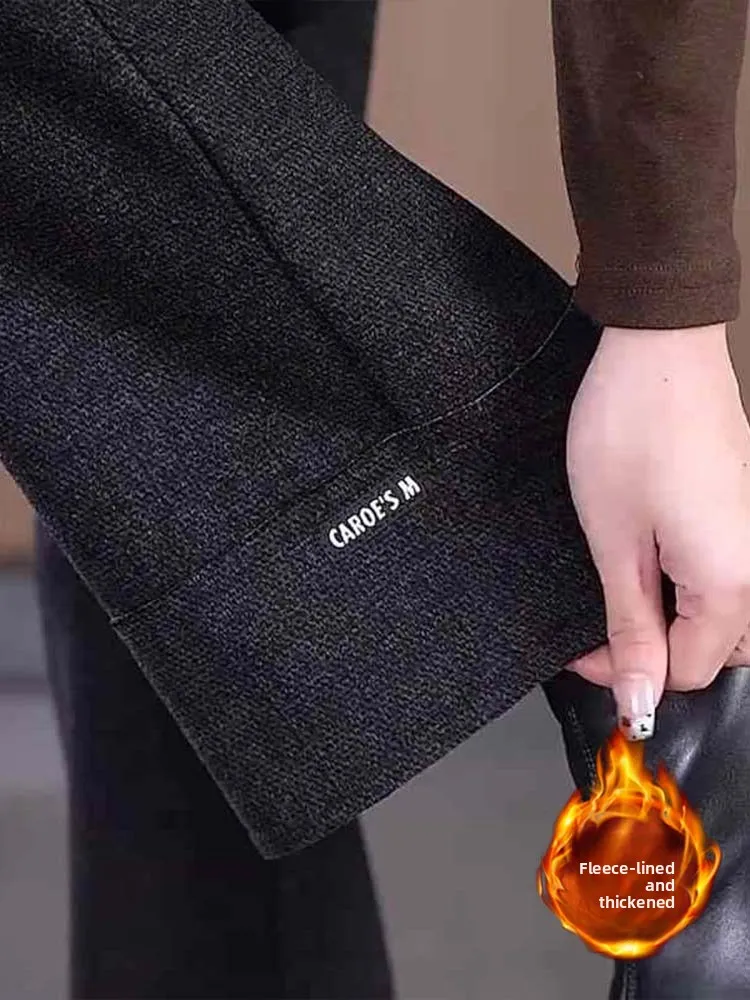 

Thickened Woolen Straight Leg Pants High Waist Sporty Fleece Lined Women's Fashionable Commuter Versatile Loose Fit Pants