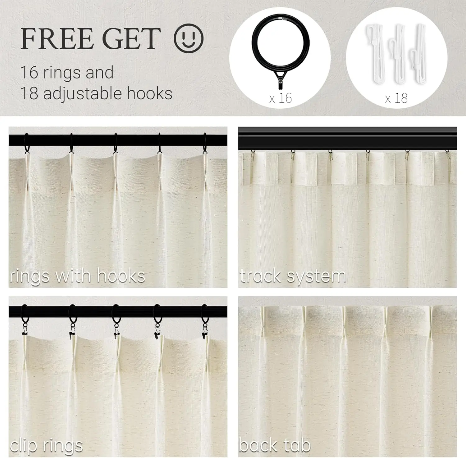 

Topfinel 94 Inch Length Pinch Pleat Linen Curtains Drapes 2 Panels Set,Hooks Sense Of Design Semi Sheer Elegance Window