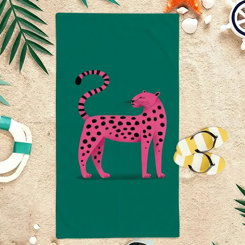 Y2K Colorful Macaron Contrast Cheetah Towel Microfiber soft Beach Towel for Travel Fitness Sauna Bathing Camping