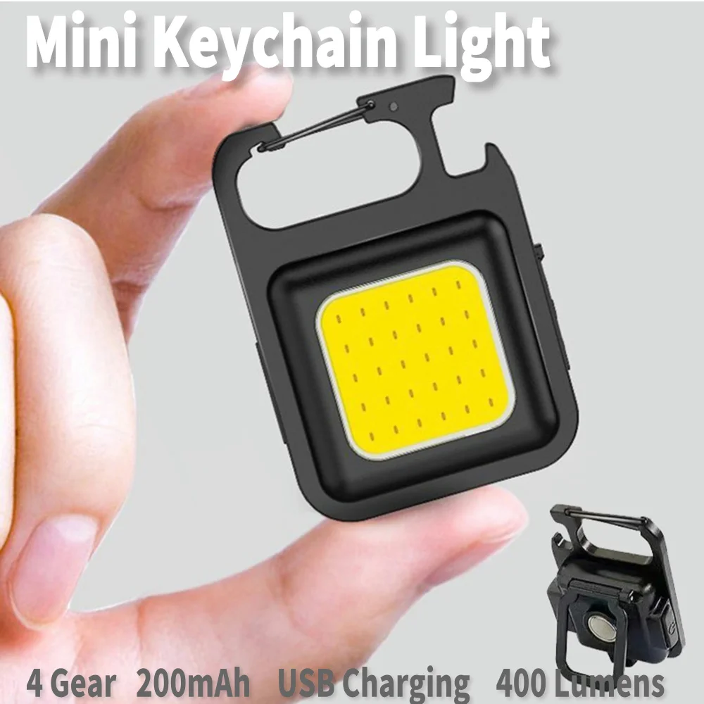 

1-3PCS Mini LED Flashlight Keychain Multifunctional 4 Modes with Hook Bottle Opener USB Charging Work Lights for Camping Home